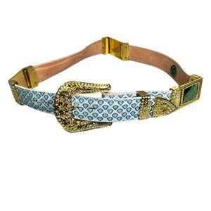 El General Leather Belt w/ Rhinestone Buckle & Blue Glitter Rhinestone Inlay